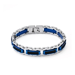 Bracelet pour homme en acier titane avec placage bleu et maillons noirs tressés