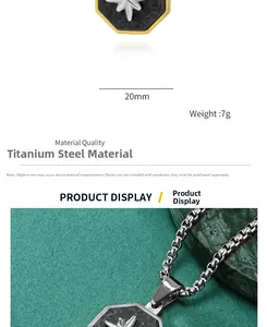 Close-up of titanium steel octagonal pendant with carbon fiber and silver star motif