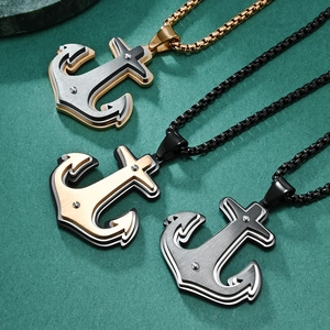 Pendentifs ancre à trois niveaux en acier inoxydable bicolore avec chaînes maille