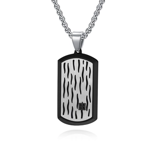 Men's double-layered titanium steel dog tag necklace with black frame and ripple texture