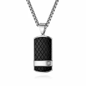 Men's rectangular military pendant necklace with black rhombus texture and white zircon