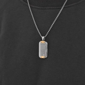 Minimalist stainless steel guzheng military pendant necklace with CZ stone and rivets
