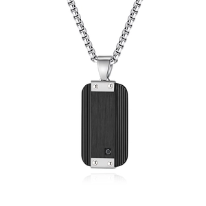 Minimalist black stainless steel dog tag pendant with brushed metal and rivet detail