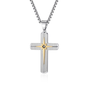 Collana con croce in acciaio inossidabile minimalista con stella oro e zircone