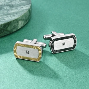 French style stainless steel cufflinks with fan-shaped textures and crystal inlay