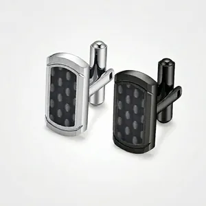 Men Titanium Steel Cufflinks Rectangular Carbon Fiber Texture Business French Shirt Cufflinks Simple Luxury Wedding Jewelry