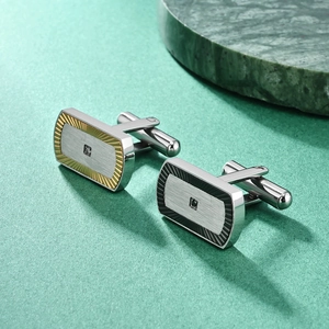 French cufflinks with fan-textured stainless steel and zircon inlay in gold and black