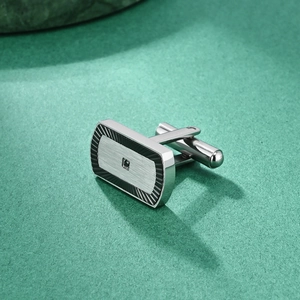 French style stainless steel cufflinks with black fan texture and center stone inlay
