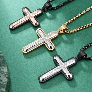 Zweischichtige Kreuz-Halskette in drei Farbkombinationen mit Strasssteinen und Boxkette
