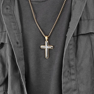 Zweifarbige Kreuz-Halskette mit Gold- und Silberschichten und Zirkonia-Besatz