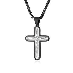 Zweifarbige schwarze und silberne Kreuzkette mit funkelnden Diamanten im Hip-Hop-Stil