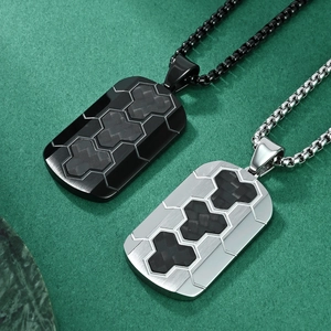 Men's hip hop necklace with soccer texture and carbon fiber hexagonal pendant