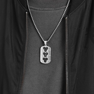 Men's stainless steel box chain necklace with black carbon fiber hexagonal pendant