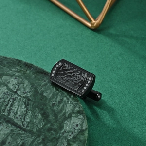 Premium black rectangular cufflinks with marble texture and side crystals for men
