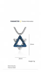 Détails du pendentif hexagramme en acier inoxydable bleu et argent avec design ajouré