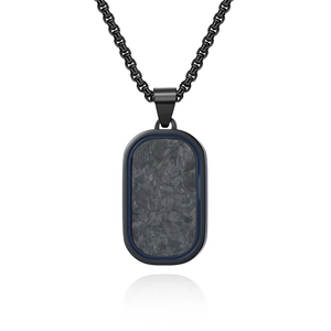 Minimalist black stainless steel military tag necklace with carbon fiber inlay for men