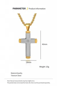Details des Titanstahl-Kreuzanhängers mit Sternenmuster und Maßen 40mm x 26mm
