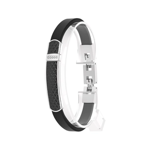 Bracelet homme en acier inoxydable à texture d'écailles, silicone noir et zircons