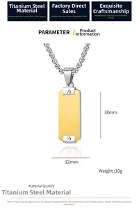 Detail view of titanium steel rectangle pendant with dimensions 38mm x 12mm