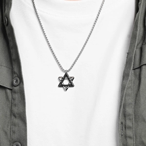 Pendentif étoile hexagramme bicolore en acier inoxydable 3D avec chaîne box
