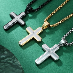 Classic stainless steel cross pendant necklaces in black, gold and silver finishes