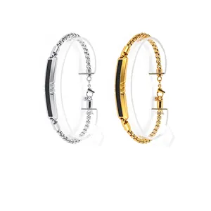 European Men Titanium Steel V-Groove Carbon Fiber Bracelet Fashion Punk Geometric Gold Silver Plated Chain Jewelry Gift
