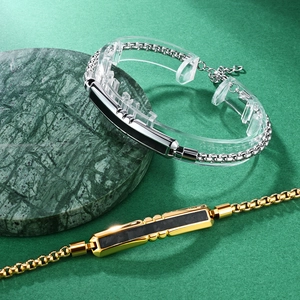 Men's V-groove camouflage carbon fiber stainless steel bracelets in gold and silver