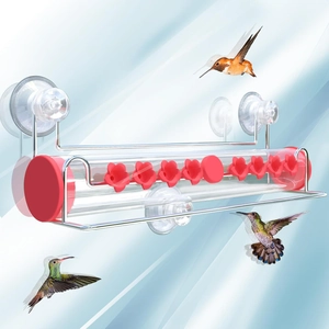 Hummingbird Feeder Window Acrylic Tube Suction Cups Red Flower Ports Stainless Steel Clear Outdoor Garden Bird Watching