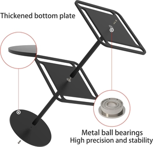 Detail of sunglasses display stand showing thickened bottom plate and metal ball bearings
