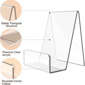 Clear acrylic book stand with rounded corners and stable triangle structural support
