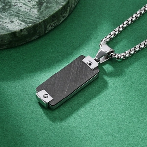 Men's hip hop rectangle pendant necklace with industrial screws and black brushed texture