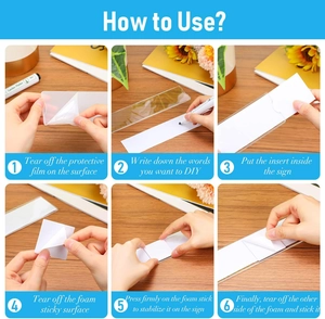 Detailed 6-step guide for using clear acrylic sign holders with adhesive tape and markers