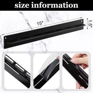 Wall-mounted acrylic sunglasses organizer in black, measuring 15 inches with adhesive strip