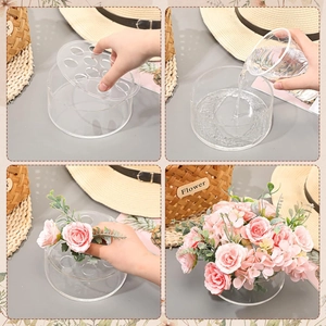 Clear acrylic round flower box with 12 holes for elegant wedding table centerpieces