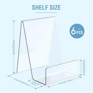 6-piece set of transparent acrylic book display stands with size specifications