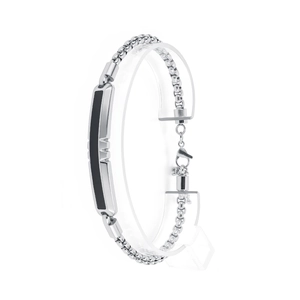 Men's stainless steel chain bracelet with black carbon fiber inlay and lobster clasp
