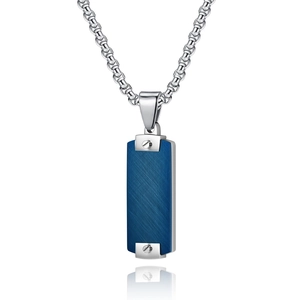 Hip hop men's military tag necklace with blue brushed metal and screw rivets detail