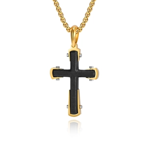 Collier croix bicolore pour homme avec texture de soie mate et chaîne vénitienne dorée