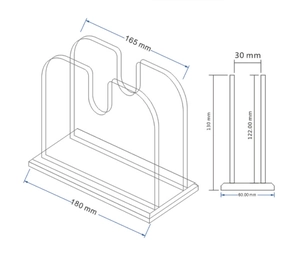 Detailed dimension diagram of acrylic napkin holder with measurements 180mm by 130mm