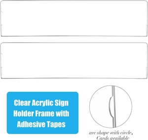 Detail of horizontal clear acrylic sign holder with adhesive tape and arc shape edges