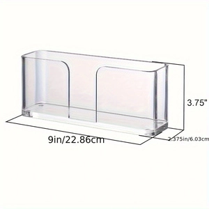 Clear acrylic napkin holder with U-shaped opening and 9-inch dimensions displayed