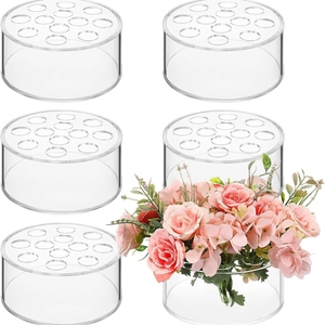 Detailed view of round 12-hole clear acrylic flower vase for wedding table centerpieces