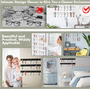 Wall-mounted acrylic sunglasses organizer rack for home storage with multiple slots