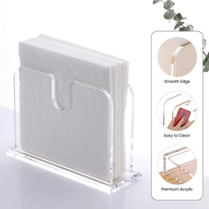 Vertical clear acrylic cocktail napkin holder with smooth edges and premium thick base