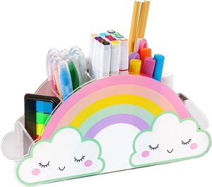 Portapenne in acrilico arcobaleno con design a nuvola e scomparti per cancelleria da scrivania