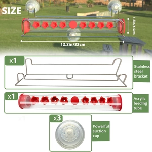 Window hummingbird feeder with 10 red ports and suction cups for outdoor bird watching