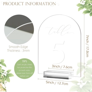 Acryl Tischnummer im Bogen-Design für Hochzeiten mit Standfuß, 17,8 cm hoch und 3 mm dick