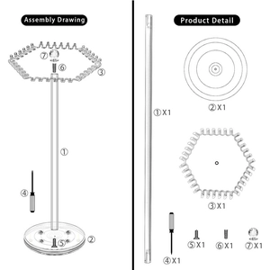 Rotating acrylic jewelry organizer parts list and easy assembly instruction diagram