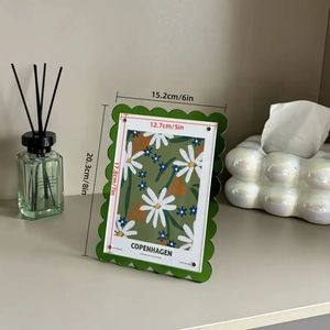7-inch green wavy acrylic magnetic photo frame with clear desktop display stand