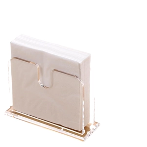 Modern transparent acrylic napkin holder with vertical U-shaped design for kitchen decor